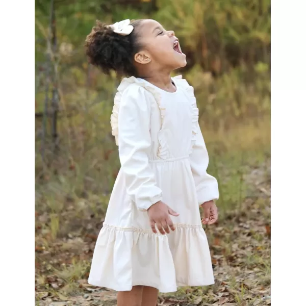 Arshiner Girls Dresses Casual A-line Ruffled Button Long Sleeve Corduroy Swing Dress