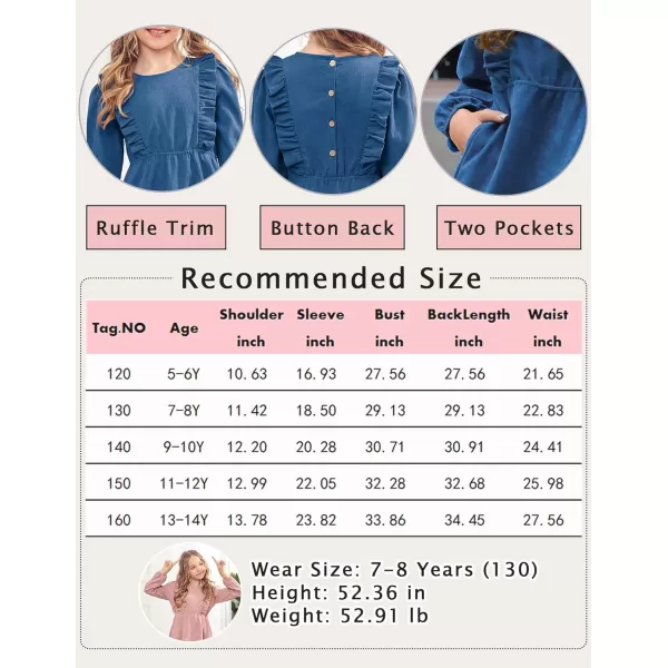 Arshiner Girls Dresses Casual A-line Ruffled Button Long Sleeve Corduroy Swing Dress