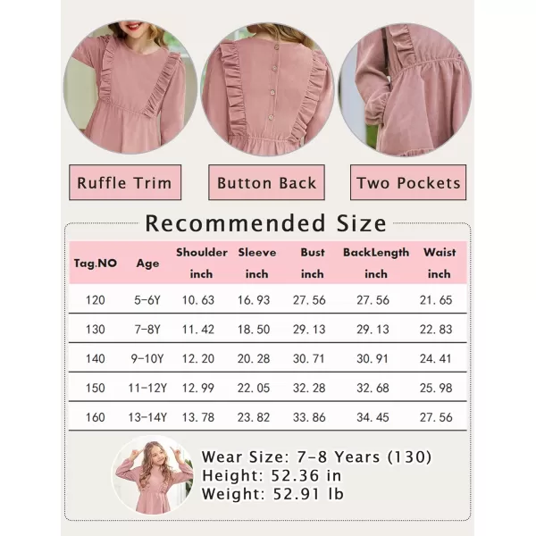 Arshiner Girls Dresses Casual A-line Ruffled Button Long Sleeve Corduroy Swing Dress