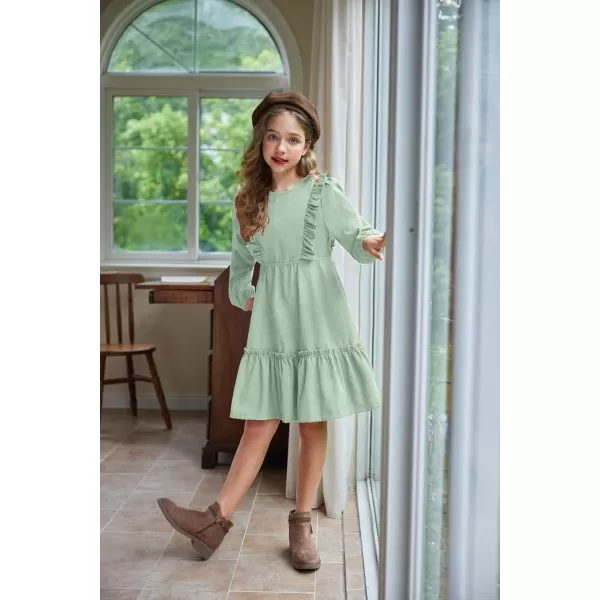 Arshiner Girls Dresses Casual A-line Ruffled Button Long Sleeve Corduroy Swing Dress