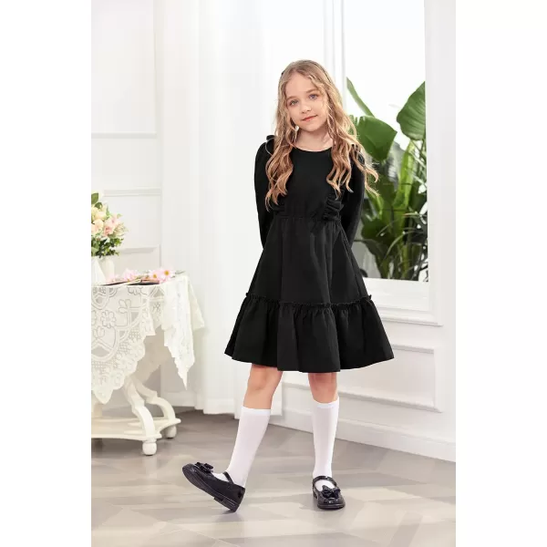 Arshiner Girls Dresses Casual A-line Ruffled Button Long Sleeve Corduroy Swing Dress