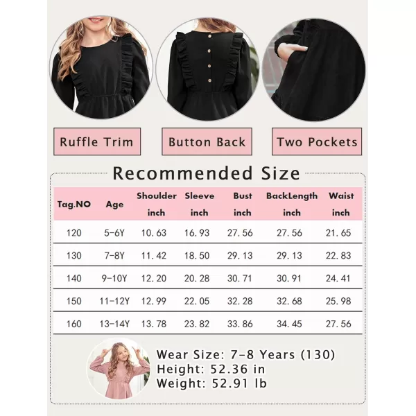 Arshiner Girls Dresses Casual A-line Ruffled Button Long Sleeve Corduroy Swing Dress