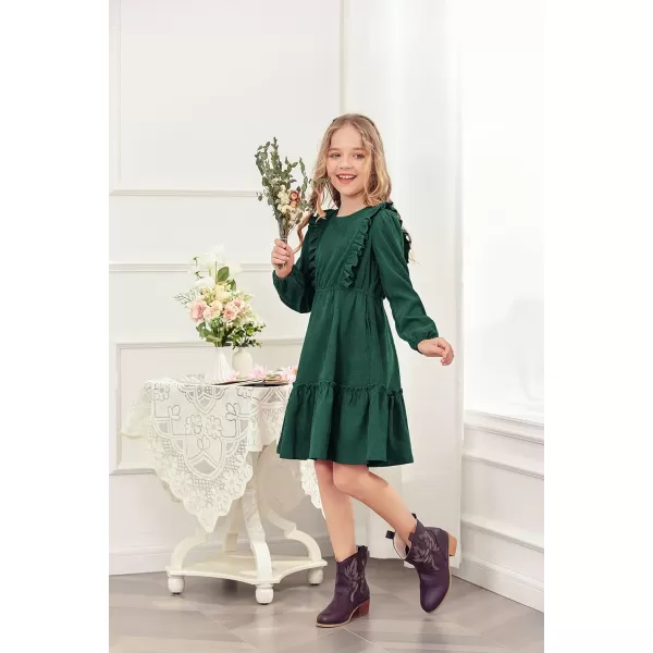 Arshiner Girls Dresses Casual A-line Ruffled Button Long Sleeve Corduroy Swing Dress