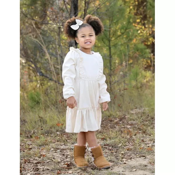Arshiner Girls Dresses Casual A-line Ruffled Button Long Sleeve Corduroy Swing Dress
