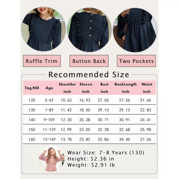 Arshiner Girls Dresses Casual A-line Ruffled Button Long Sleeve Corduroy Swing Dress