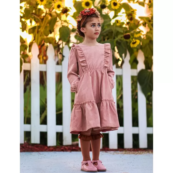 Arshiner Girls Dresses Casual A-line Ruffled Button Long Sleeve Corduroy Swing Dress