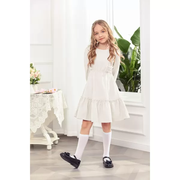 Arshiner Girls Dresses Casual A-line Ruffled Button Long Sleeve Corduroy Swing Dress