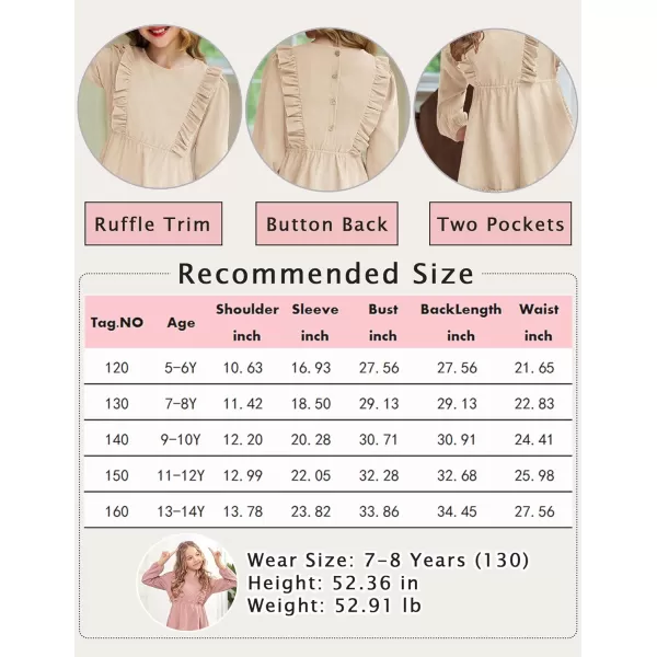 Arshiner Girls Dresses Casual A-line Ruffled Button Long Sleeve Corduroy Swing Dress