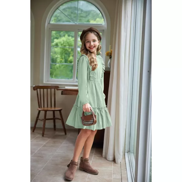 Arshiner Girls Dresses Casual A-line Ruffled Button Long Sleeve Corduroy Swing Dress