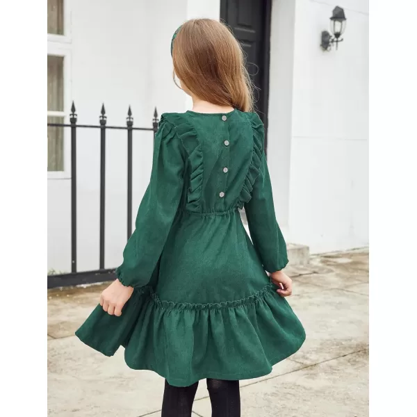 Arshiner Girls Dresses Casual A-line Ruffled Button Long Sleeve Corduroy Swing Dress