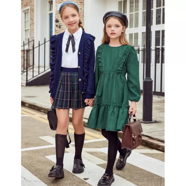 Arshiner Girls Dresses Casual A-line Ruffled Button Long Sleeve Corduroy Swing Dress