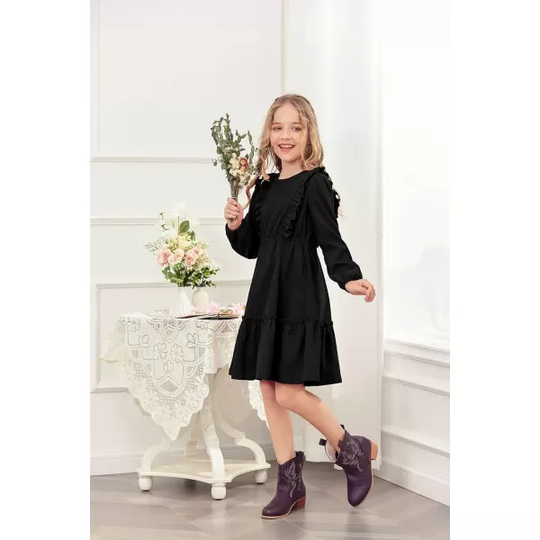 Arshiner Girls Dresses Casual A-line Ruffled Button Long Sleeve Corduroy Swing Dress