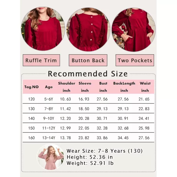 Arshiner Girls Dresses Casual A-line Ruffled Button Long Sleeve Corduroy Swing Dress