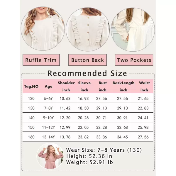 Arshiner Girls Dresses Casual A-line Ruffled Button Long Sleeve Corduroy Swing Dress