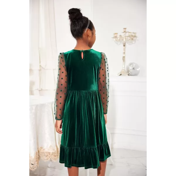 Arshiner Girls Dresses Contrast Mesh Velvet Long Sleeve A-Line Vintage Party Dress with Pockets