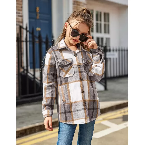 Arshiner Girls Flannel Plaid Jackets Button Down Long Sleeve Shirts Blouses Tops with Pockets Outfits