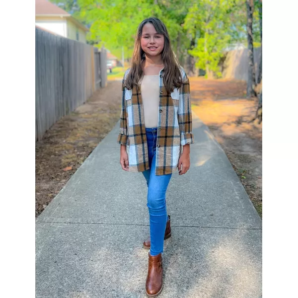Arshiner Girls Flannel Plaid Jackets Button Down Long Sleeve Shirts Blouses Tops with Pockets Outfits