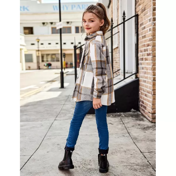 Arshiner Girls Flannel Plaid Jackets Button Down Long Sleeve Shirts Blouses Tops with Pockets Outfits