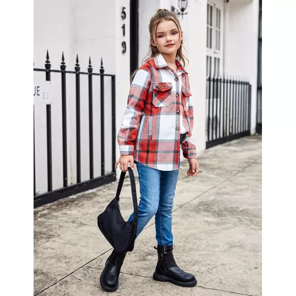 Arshiner Girls Flannel Plaid Jackets Button Down Long Sleeve Shirts Blouses Tops with Pockets Outfits