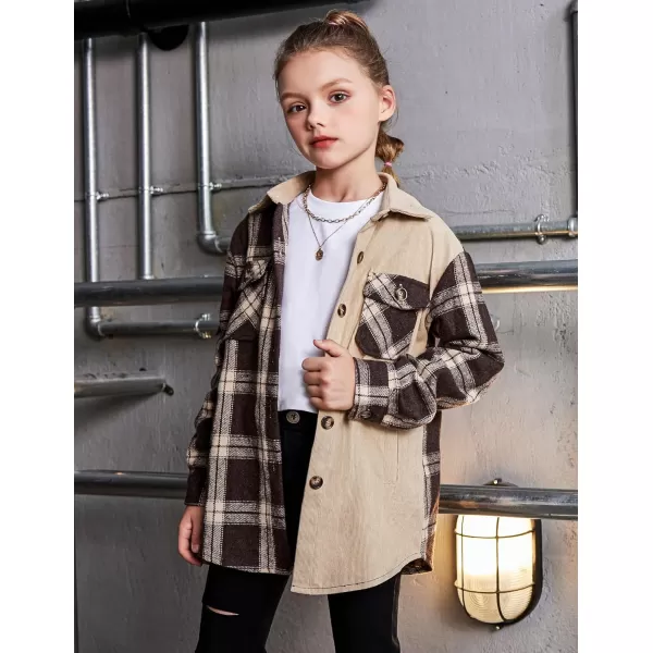 Arshiner Girls Flannel Plaid Jackets Button Down Long Sleeve Shirts Blouses Tops with Pockets Outfits