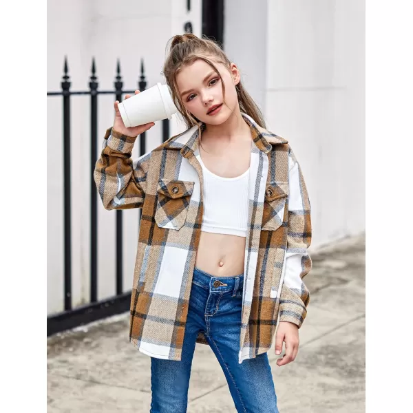 Arshiner Girls Flannel Plaid Jackets Button Down Long Sleeve Shirts Blouses Tops with Pockets Outfits