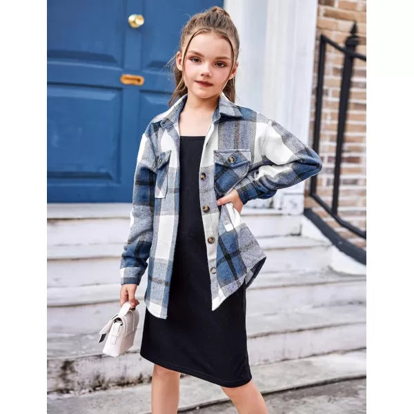 Arshiner Girls Flannel Plaid Jackets Button Down Long Sleeve Shirts Blouses Tops with Pockets Outfits