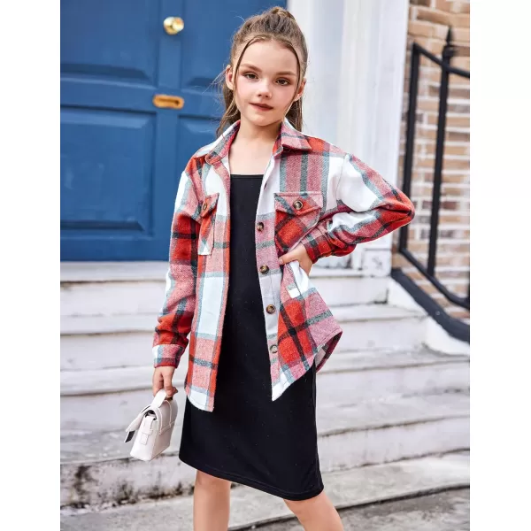 Arshiner Girls Flannel Plaid Jackets Button Down Long Sleeve Shirts Blouses Tops with Pockets Outfits