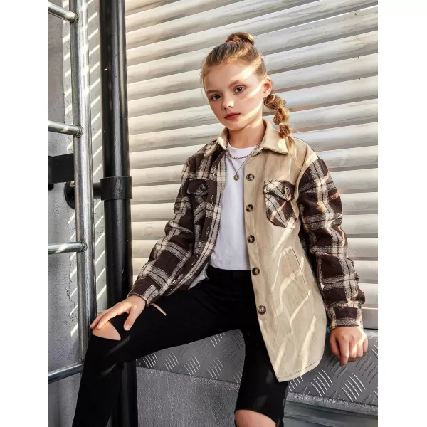 Arshiner Girls Flannel Plaid Jackets Button Down Long Sleeve Shirts Blouses Tops with Pockets Outfits