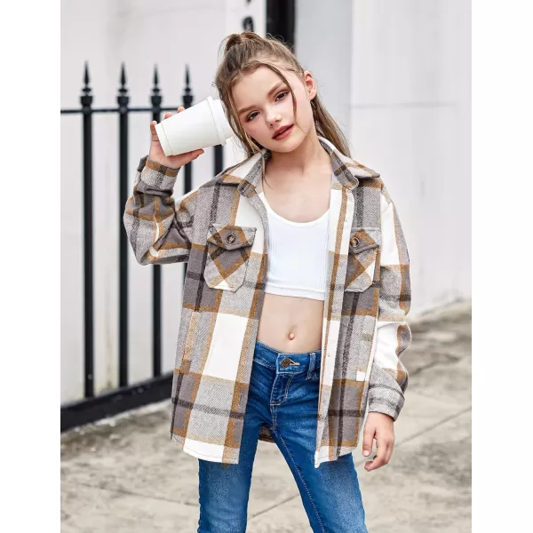 Arshiner Girls Flannel Plaid Jackets Button Down Long Sleeve Shirts Blouses Tops with Pockets Outfits