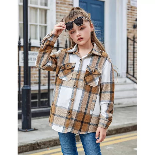 Arshiner Girls Flannel Plaid Jackets Button Down Long Sleeve Shirts Blouses Tops with Pockets Outfits