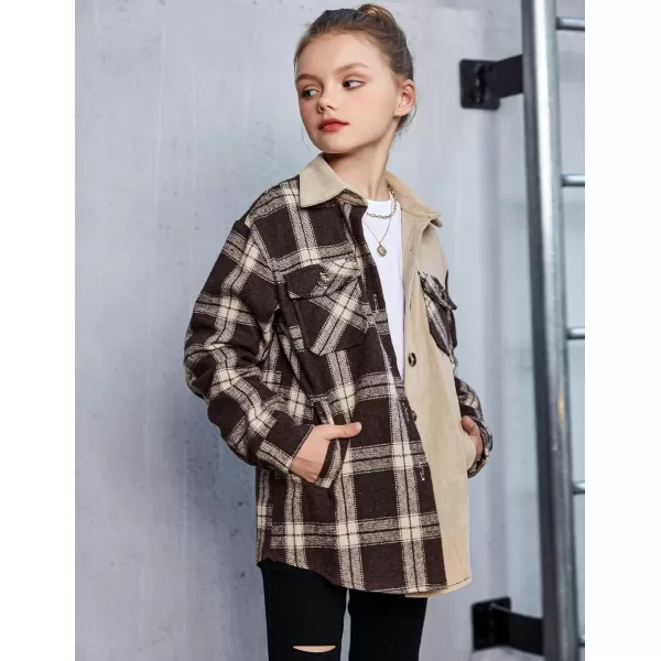 Arshiner Girls Flannel Plaid Jackets Button Down Long Sleeve Shirts Blouses Tops with Pockets Outfits
