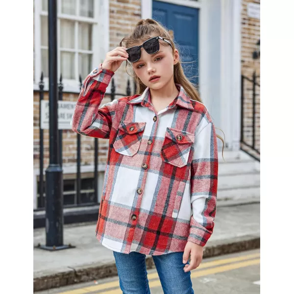 Arshiner Girls Flannel Plaid Jackets Button Down Long Sleeve Shirts Blouses Tops with Pockets Outfits