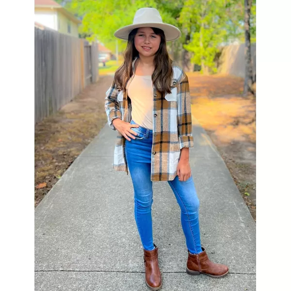 Arshiner Girls Flannel Plaid Jackets Button Down Long Sleeve Shirts Blouses Tops with Pockets Outfits