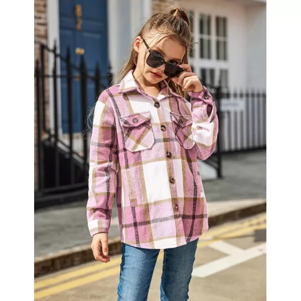 Arshiner Girls Flannel Plaid Jackets Button Down Long Sleeve Shirts Blouses Tops with Pockets Outfits