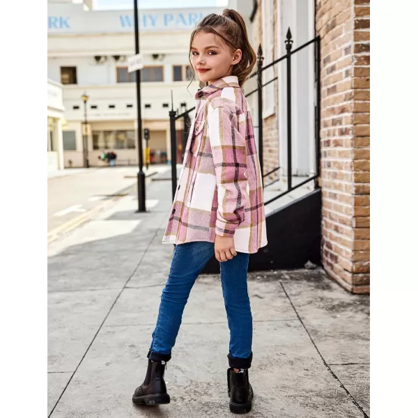 Arshiner Girls Flannel Plaid Jackets Button Down Long Sleeve Shirts Blouses Tops with Pockets Outfits