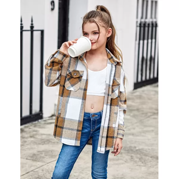 Arshiner Girls Flannel Plaid Jackets Button Down Long Sleeve Shirts Blouses Tops with Pockets Outfits