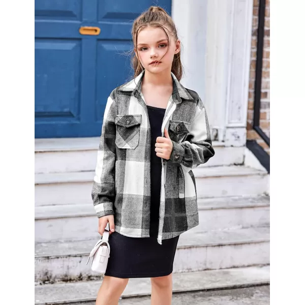 Arshiner Girls Flannel Plaid Jackets Button Down Long Sleeve Shirts Blouses Tops with Pockets Outfits