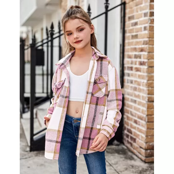 Arshiner Girls Flannel Plaid Jackets Button Down Long Sleeve Shirts Blouses Tops with Pockets Outfits