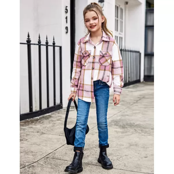 Arshiner Girls Flannel Plaid Jackets Button Down Long Sleeve Shirts Blouses Tops with Pockets Outfits