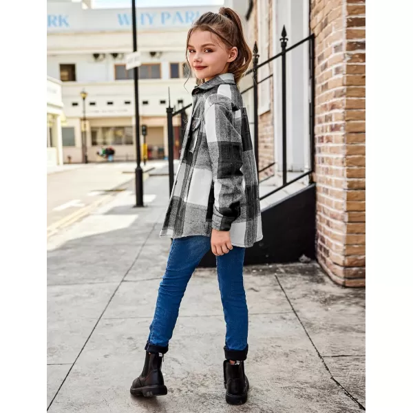 Arshiner Girls Flannel Plaid Jackets Button Down Long Sleeve Shirts Blouses Tops with Pockets Outfits