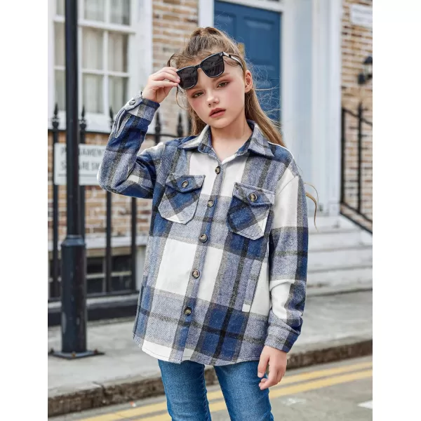 Arshiner Girls Flannel Plaid Jackets Button Down Long Sleeve Shirts Blouses Tops with Pockets Outfits