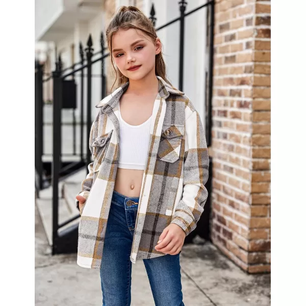 Arshiner Girls Flannel Plaid Jackets Button Down Long Sleeve Shirts Blouses Tops with Pockets Outfits