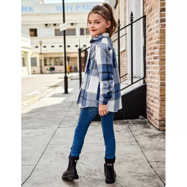 Arshiner Girls Flannel Plaid Jackets Button Down Long Sleeve Shirts Blouses Tops with Pockets Outfits