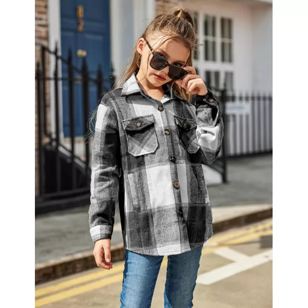 Arshiner Girls Flannel Plaid Jackets Button Down Long Sleeve Shirts Blouses Tops with Pockets Outfits