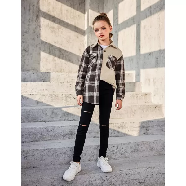Arshiner Girls Flannel Plaid Jackets Button Down Long Sleeve Shirts Blouses Tops with Pockets Outfits
