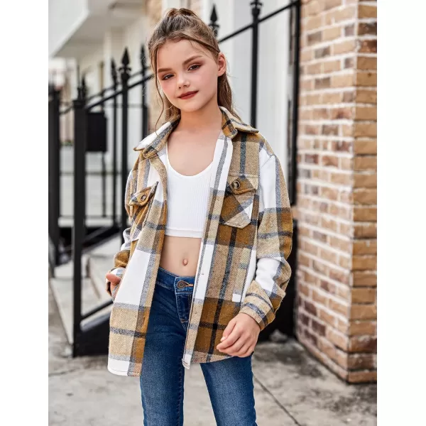 Arshiner Girls Flannel Plaid Jackets Button Down Long Sleeve Shirts Blouses Tops with Pockets Outfits