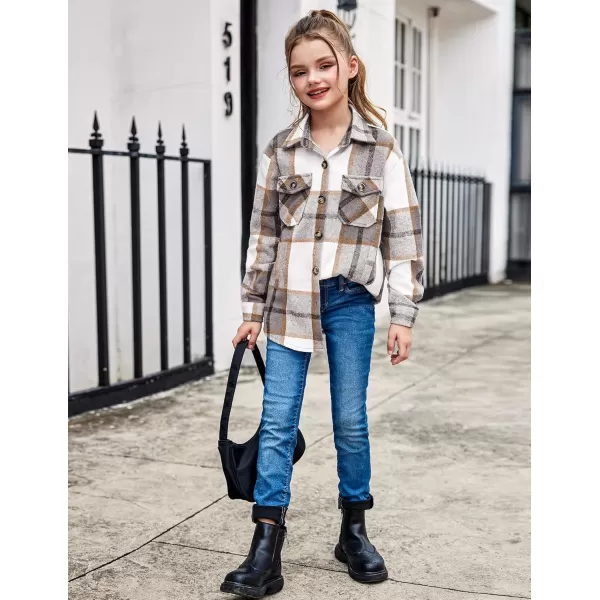 Arshiner Girls Flannel Plaid Jackets Button Down Long Sleeve Shirts Blouses Tops with Pockets Outfits