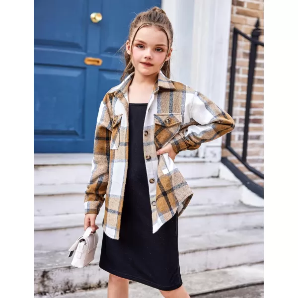 Arshiner Girls Flannel Plaid Jackets Button Down Long Sleeve Shirts Blouses Tops with Pockets Outfits