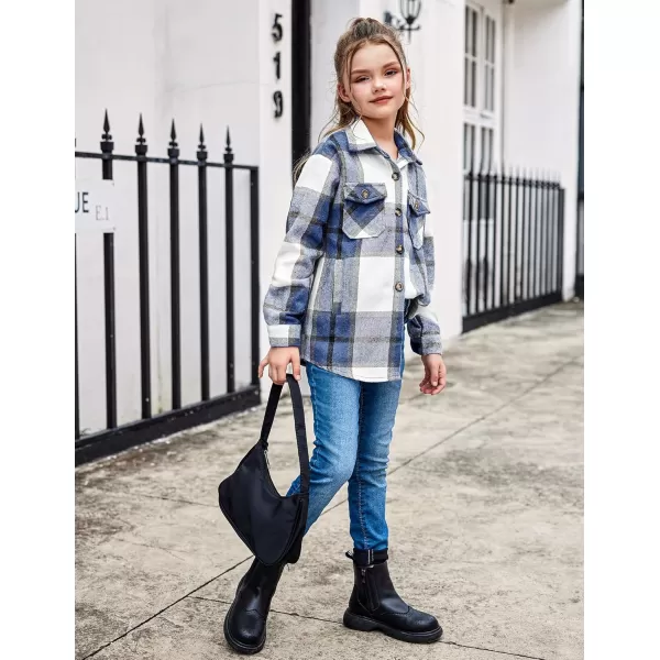 Arshiner Girls Flannel Plaid Jackets Button Down Long Sleeve Shirts Blouses Tops with Pockets Outfits