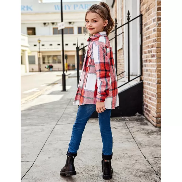 Arshiner Girls Flannel Plaid Jackets Button Down Long Sleeve Shirts Blouses Tops with Pockets Outfits
